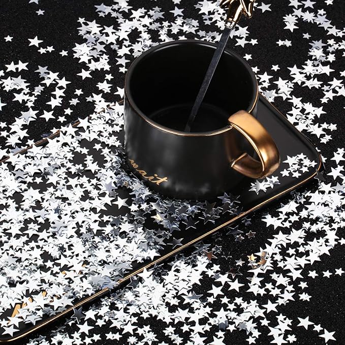 Hestya 60g Star Confetti Glitter Table Confetti Metallic Foil Stars for Party Wedding Festival Decorations(Silver,10mm and 6mm)
