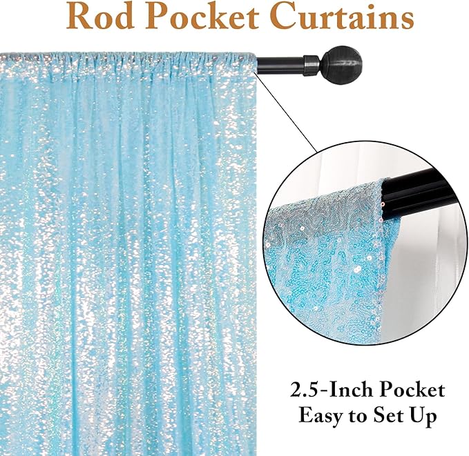 ShinyBeauty 20x10FT Iridescent Aqua Backdrops Glitter Fabric Backdrop | Mermaid Blue Sequin Curtain | Photographic Studio Background | Sparkling Event Decor