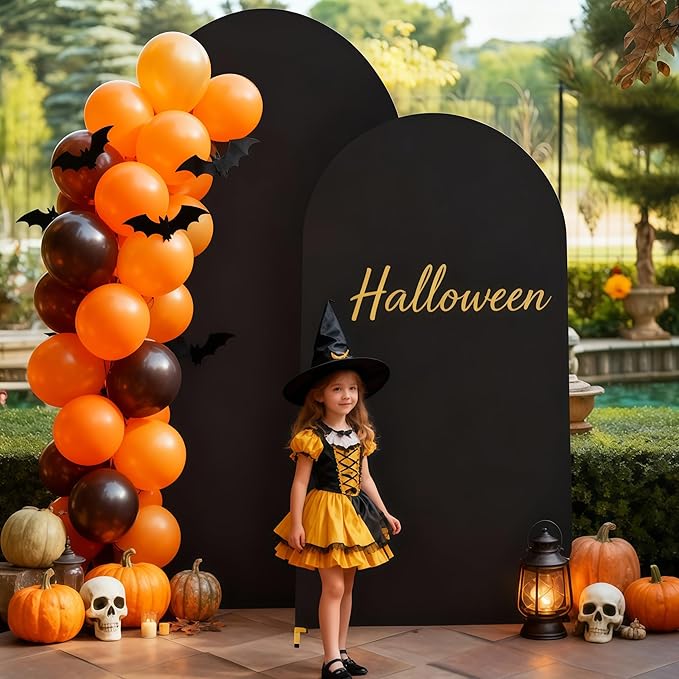 6.6FT Black Arch Backdrop Cover - Polyester Fitted Wedding Arch Stand Covers Round Top Chiara Arch Backdrop Cover for Birthday Party Banquet Photo Background Decoration