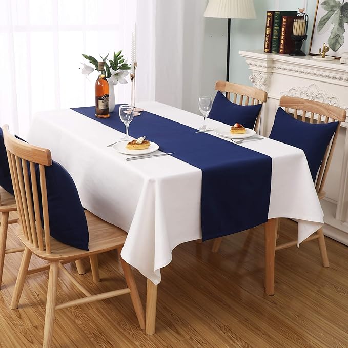 DUALIFE Navy Table Runner 14x72 inch Solid Color Thick Polyester Decorative Cloth Handcrafted for Wedding Party Birthday Graduations Hotel Restaurant Banquet Catering Services Event 2 Pieces