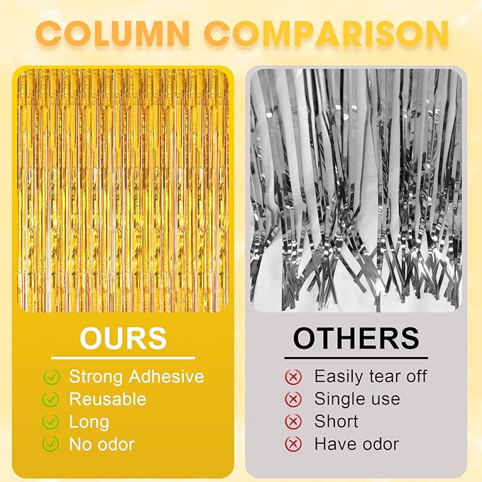 3 Pack 3.3 x 8.2 ft Laser Gold Foil Fringe Backdrop Curtains, Tinsel Streamers Birthday Party Decorations, Fringe Backdrop for Graduation, Baby Shower, Gender Reveal, Disco Party