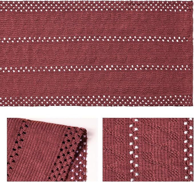 Artoid Mode Red Farmhouse Woven Rustic Hollow Table Runner, Seasonal Holiday Hollow Kitchen Dining Table Decoration for Home Party Decor 12x90 Inch