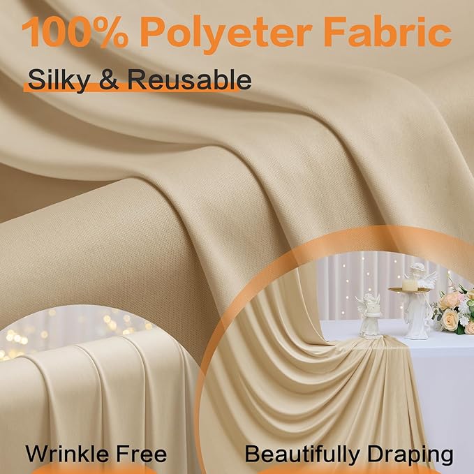 10ft x 15ft Beige Wrinkle Free Backdrop Curtains for Parties,Silky Polyester Fabric Wedding Ceiling Drapes, 2 Panels 15ft Photo Back Drop Drapes for Baby Shower Photography Stage Background Cloth