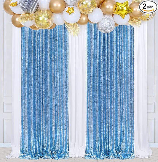 Poise3EHome Baby Blue Sequin Backdrop Curtain,2pcs 2FTx8FT Glitter Panels for Birthday Party Baby Shower Wedding Christmas Thanksgiving Holiday Festival Decor