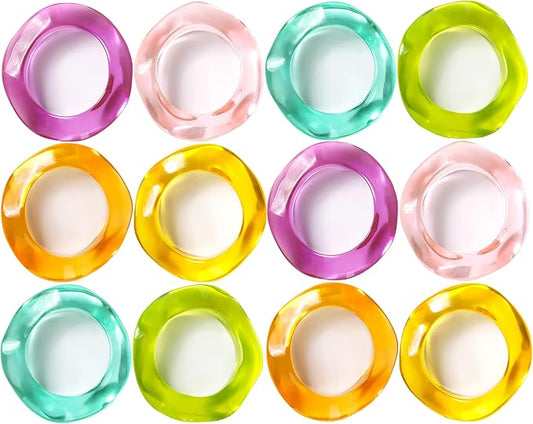 Epoxy Resin Spring Napkin Rings Set of 12 - Irregular Napkin Holders for Dining Table, Party Decor, Weddings, Everyday Use, Elegant Tabletop Accents (Multi Pastel) - CLEENTABLE