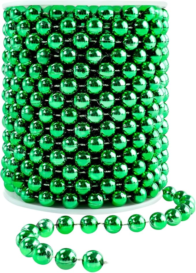 Faux Pearl Bead Garland - 10mm Christmas Tree Beads 11 Yards Green Pearl Strands Spool Roll for Wedding Party Christmas Tree Decoration