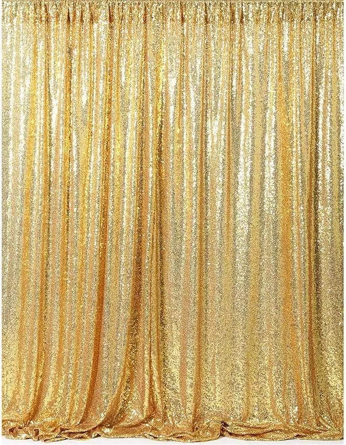Gold Sequin Photography Backdrop Curtains 8FTx8FT 1 Panel Sparkly Background Drapes for Party Birthday Wedding Decor