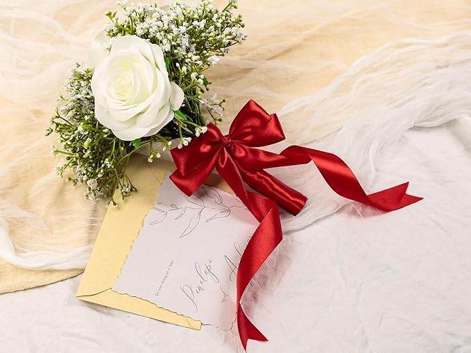 Red Satin Ribbon 1 inch X Continuous 100 Yards, Single Face Polyester Ribbon Perfect for Gift Wrapping, Flower Bouquet, Wedding Decor, Crafts, Bow Making, Sewing and More