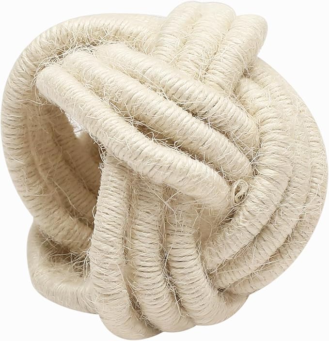 Farmhouse Napkin Ring Set of 12 - Handwoven Cotton & Jute Knot Design for Table Decor, Weddings, Dinner Parties & Everyday Dining - Decorative Adornment for Table Setting (Off White) - CLEENTABLE