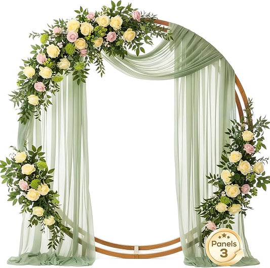 Wedding Arch Draping Fabric 29" x 19Ft Sheer Drapes for Backdrop Wedding Ceremony Reception Ceiling Decor Curtain Baby Bridal Shower Decoration (Sage Green, 3 Panels)