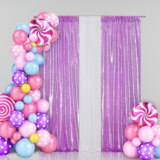 Eternal Beauty 2 PCS Sequin Backdrop Curtain, Sequin Wedding Backdrop for Christmas Party, Birthday (Lavender 2FTx8FT)