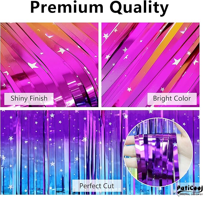 Rainbow Streamers Party Decorations - Thicken 4 Pack 3.2 x 8.2 FT - Rainbow Gradient Tinsel Foil Fringe Curtains, Photo Booth Props Backdrop for Birthday, 80s 90s Party Decorations