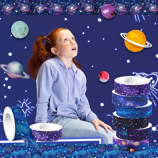 12 Rolls Starry Sky Washi Tape Set, Vintage Washi Tape Decorative Paper Stickers Decorative Tape for Craft,Galaxy Art Scrapbook,DIY Journal Set,Planner,Gift Wrapping,Party Decor