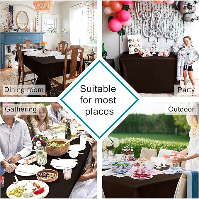 Hiasan Waterproof Tablecloth Rectangle - Washable Fabric Table Cloth for Dining Room Kitchen Birthday Party and Outdoor Use, Chocolate, 60 x 140 Inch