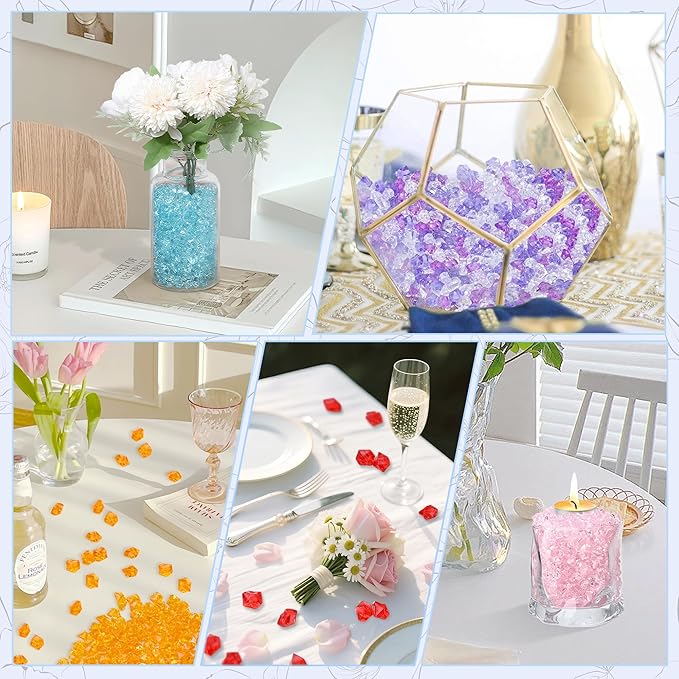 LAIDANLA 500PCS Sky Blue Acrylic Gems Fake Ice Cubes Vase Fillers Blue Plastic Diamonds Fake Crushed Rocks for Centerpiece DIY Party Table Scatter Prop Wedding Decoration Accessories