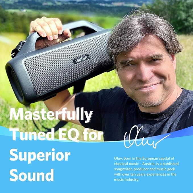 EarFun UBOOM X Portable Bluetooth Speaker, 80W Stereo with JumboBass, IP67 Waterproof Outdoor Speaker, RGB Light, 30H Playtime, Custom EQ, Bluetooth 5.3 Speakers for Outdoor, Camping, Beach
