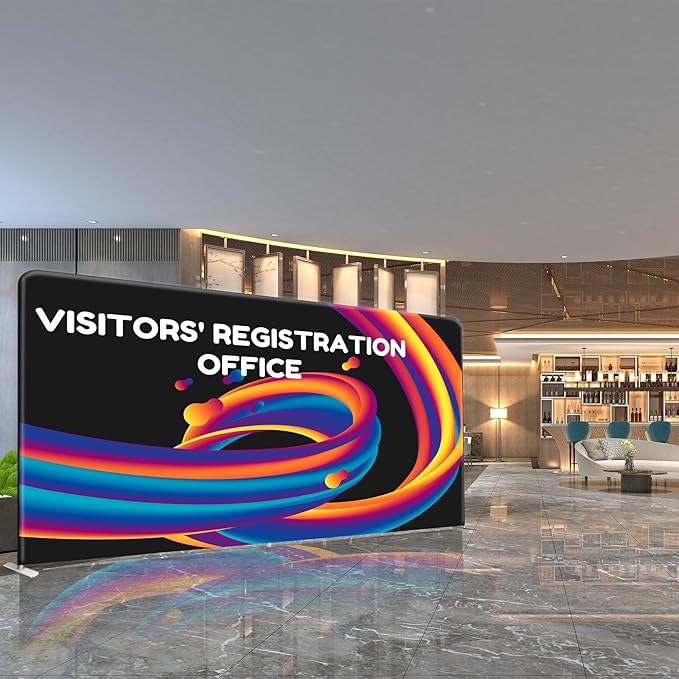 Custom Stand Backdrop with Aluminum Stand, 7.5x16.4ft Commercial Tension Fabric Banner, Double-Sided Printing for Trade Show, Weddings, Party, Business