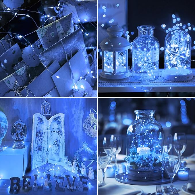kolpop 6 Pack LED Fairy Lights Battery Operated, Mini Twinkle String Lights Battery Powered Waterproof for Christmas Mason Jars Party,Blue