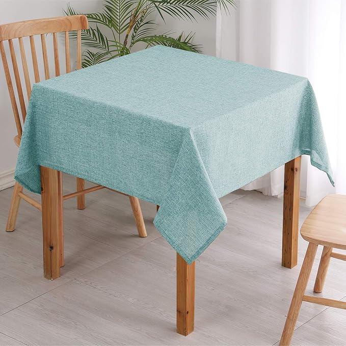 Hiasan Faux Linen Square Tablecloth - Wrinkle and Stain Resistant Washable Table Cloth for Kitchen Dining Room Holiday Table Cover for Party Dinner, Aqua, 60 x 60 Inch