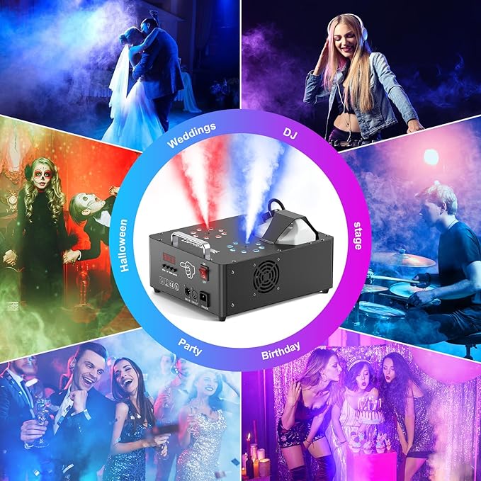 2000W Professional Fog Machine Dual Nozzle with 16 RGB LED, DMX Control Adjustable Smoke Direction, 2.5L Tank LCD Display 30000CFM for Halloween Christmas Stage DJ Party Club Events-8PC