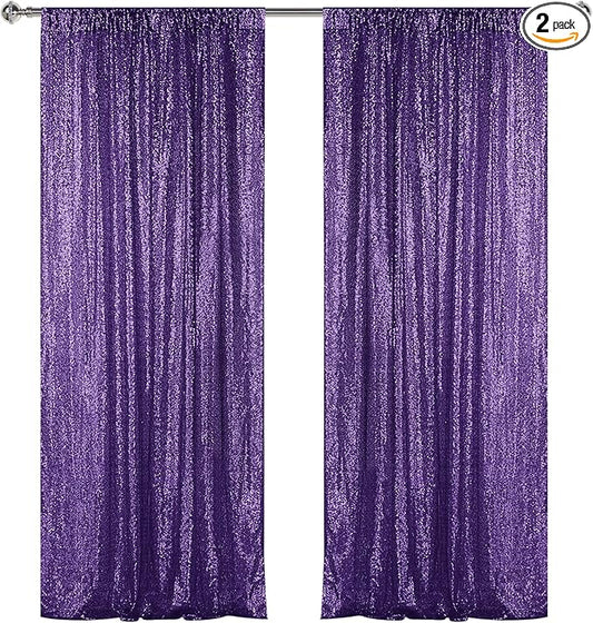 Sugargirl Purple Sequin Backdrop Curtain 2 Panels 2FTx8FT Glitter Purple Background Drapes Sparkle Photography Backdrop for Party Wedding Birthday Wall Decoration