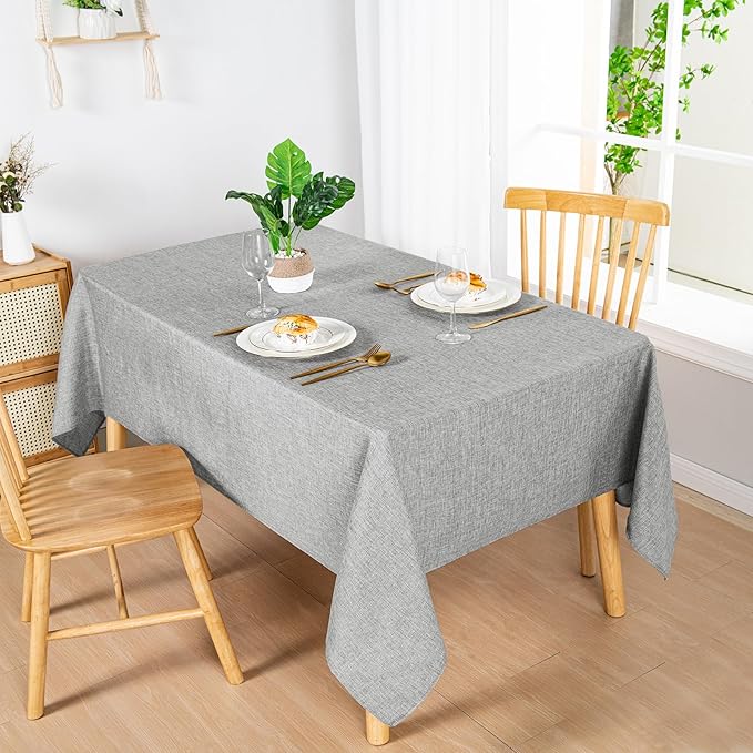Hiasan Faux Linen Rectangle Tablecloth - Wrinkle and Stain Resistant Washable Table Cloth for Kitchen Dining Room Holiday Table Cover for Dinner, Light Grey, 70 x 120 Inch