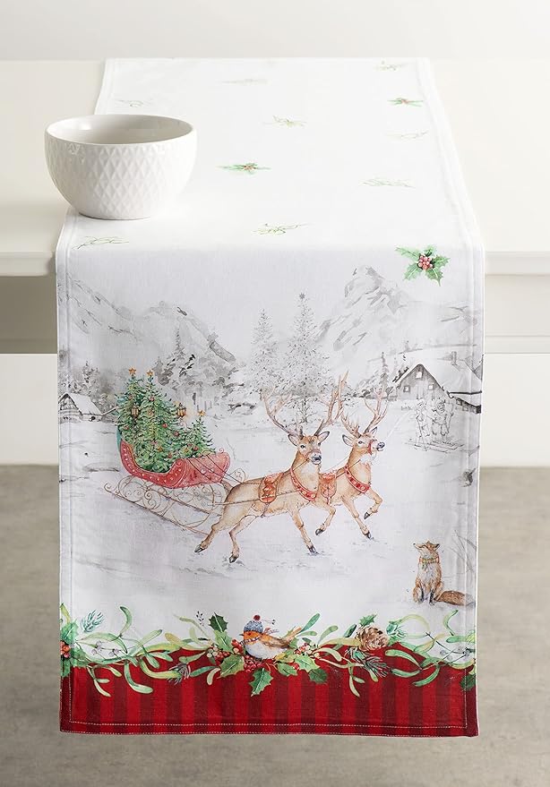 Maison d' Hermine Table Runner 100% Cotton Double Layer Table Runners 72 inches Long for Thanksgiving Christmas Decorations Home Kitchen Dining Party Wedding (Christmas Tradition, 14.5" x 72")