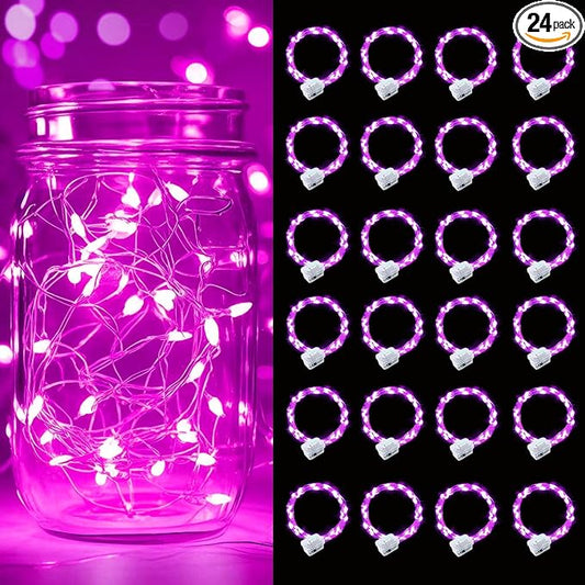 pozzolanas 24 Pack Pink Battery Operated String Lights - 7ft Waterproof Fairy Lights with 20 LEDs for Home, Mason Jar, Party, Wedding, Halloween, Christmas Decorations