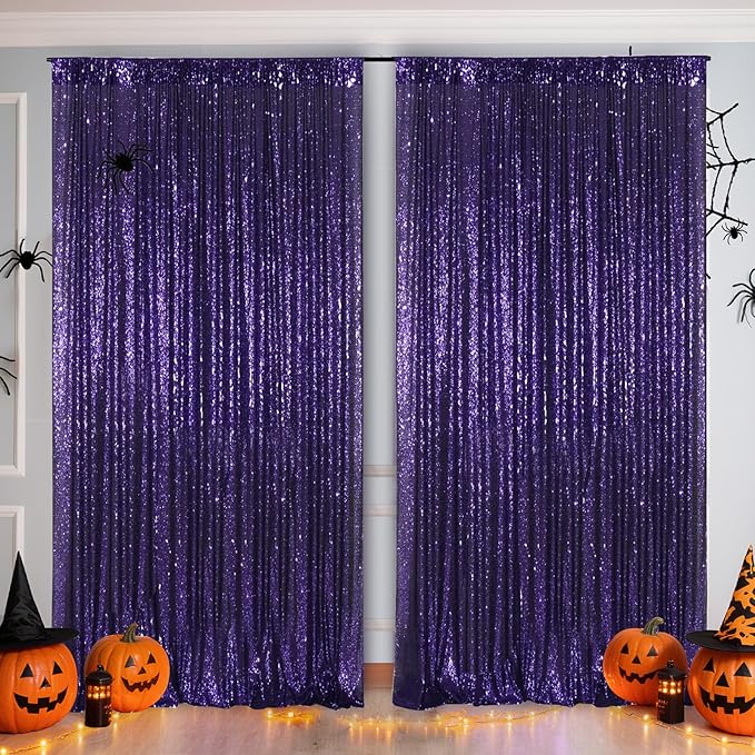 Poise3EHome Purple Sequin Backdrop Curtains, 2 PCS 5FT x 10FT Glitter Panels for Halloween Party Birthday Wedding Christmas Thanksgiving Holiday Festival Decor