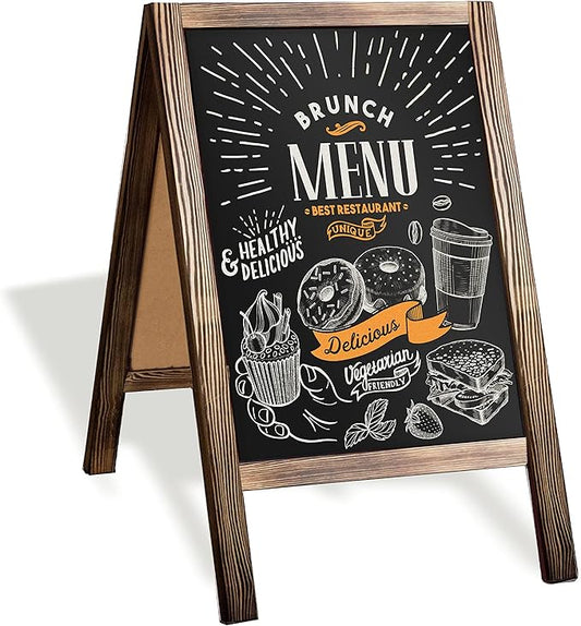 Ilyapa Wooden A-Frame Sign with Eraser & Chalk - 21 x 30 Inches Magnetic Sidewalk Chalkboard – Stained Wood Menu for Restaurant, Business or Wedding