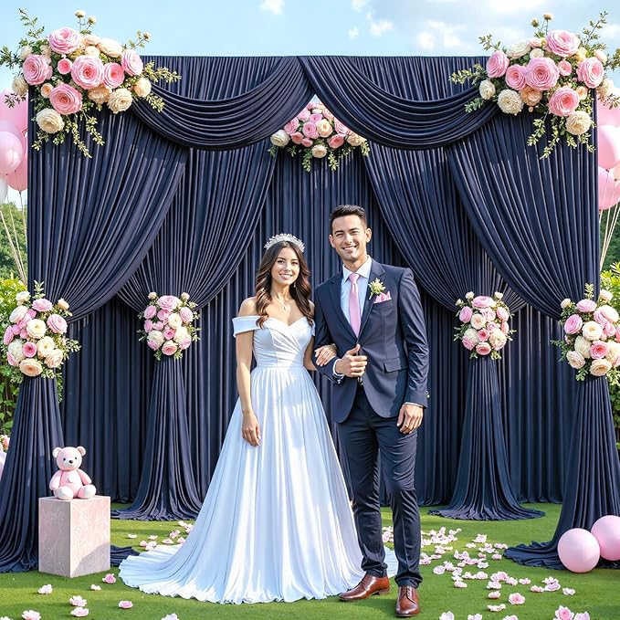 50ft x 12ft Navy Blue Backdrop Curtains Wrinkle Free Backdrop Curtain for Wedding Parties Blue Fabric Backdrops Drapes Back Drop Cloth Bridal Shower Stage Curtains Wedding Decorations for Reception