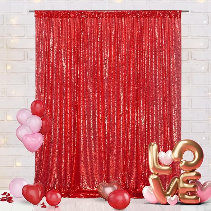Eternal Beauty Red Sequin Backdrop, 7x7 Ft Glitter Background Curtains for Christmas Shimmer Photography Party Wedding Birthday Back Drop Decor