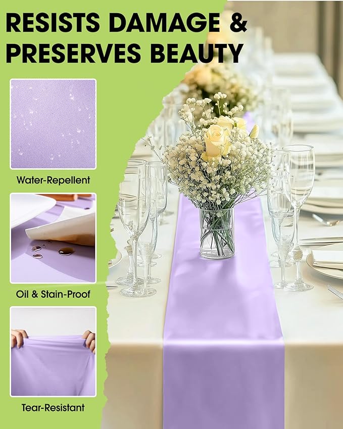 Pureegg Lilac Plastic Table Runners - 10 Pack, 14'' x 108'', Water Resistant & Disposable Lavender Centerpiece Decorations for Table Cloth, Wedding, Birthday, Holiday, Baby Shower, Party, Home Decor