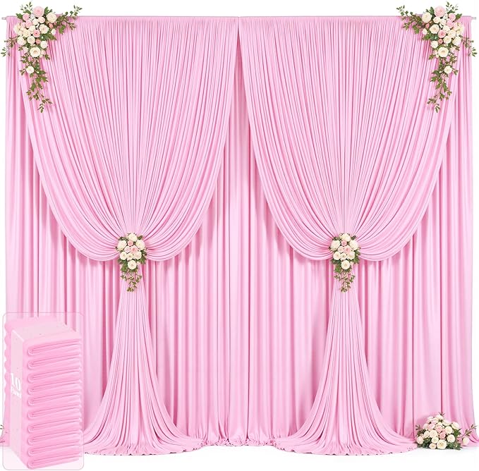 50ft x 12ft Light Pink Backdrop Curtains Wrinkle Free Backdrop Curtain for Wedding Parties Pink Fabric Backdrops Drapes Back Drop Cloth Bridal Shower Stage Curtains Wedding Decorations for Reception
