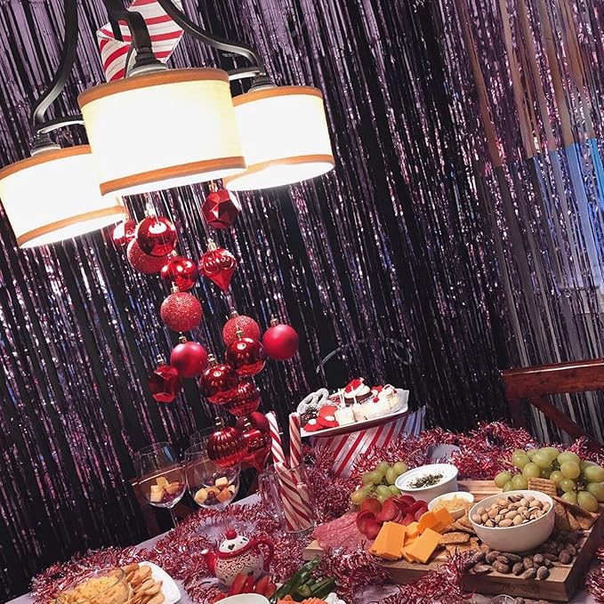 ParyWoo Light Purple Streamers 2pcs Tinsel Backdrop 8.2FT Metallic Lavender Foil Fringe Streamer Curtains Photo Booth Backdrop for Halloween Baby Shower Bachelorette Wedding Party Decorations
