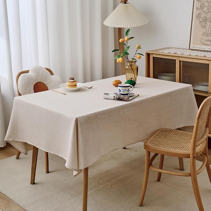 NLMUVW Linen Tablecloth Rectangle, Rustic Textured Table Cloth Water Resistant Farmhouse Table Cover for Kitchen Dining Party Coffee, Oatmeal, 54x96 Inch