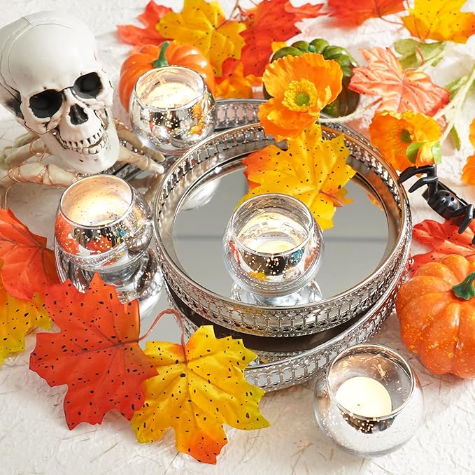 Homemory 36 Pcs Silver Votive Candle Holders, Round Mercury Glass Candle Holder, Tealight Candle Holders for Table Centerpieces, Baby Shower, Anniversary, Wedding, Home Decor, Halloween, Christmas