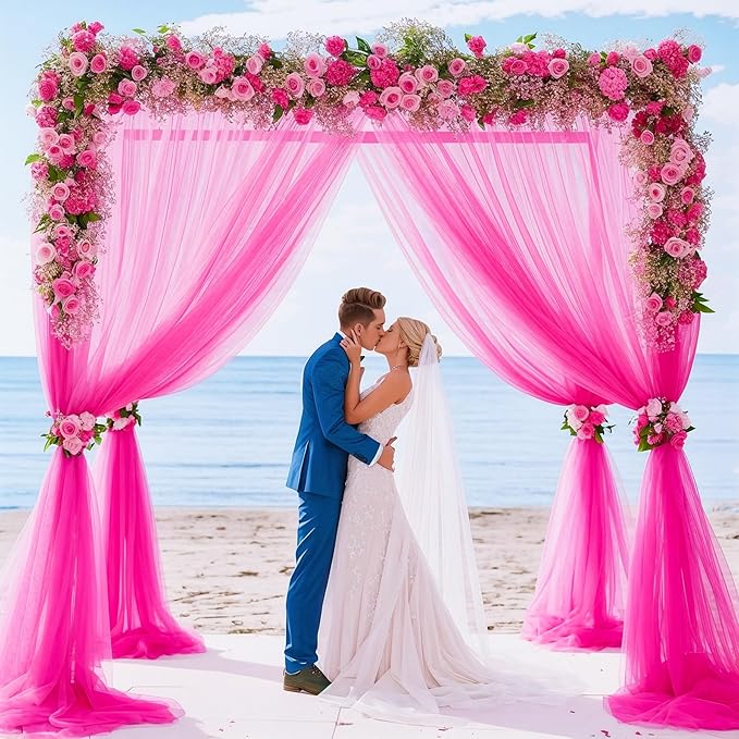 20x10 Hot Pink Tulle Backdrop Curtains for Parties, Sheer Backdrop Curtain Wedding Photo Background Drapes for Baby Shower Photography Birthday Party
