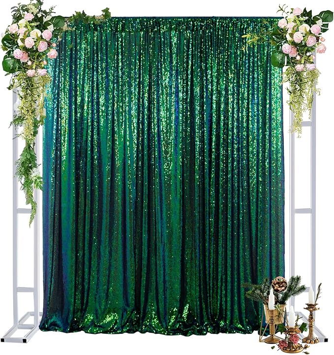 DUOBAO Sparkling Sequin Backdrop Curtain 4FTx7FT - Colorful Green Glitter Wedding & Party & Baby Shower Background