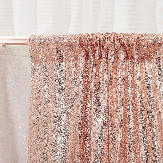 PartyDelight Rose Gold Sequin Backdrop Photography Curtain Special Events Party 8Ftx8 Ft
