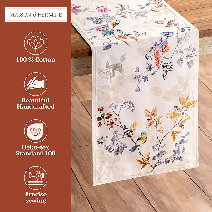 Maison d' Hermine Table Runner 100% Cotton Double Layer Table Runners 108 inches Long for Thanksgiving Christmas Decorations Home Kitchen Dining Party Wedding (Equinoxe - Beige, 14.5" x 108")