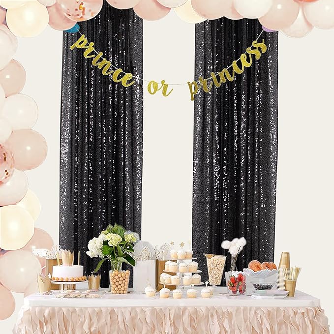 ShinyBeauty Black Sequin Curtains 2FTx8FT 4 Panels | Sparkly Photo Backdrop for Birthday, Halloween, Events | Elegant Glitter Background for Photography