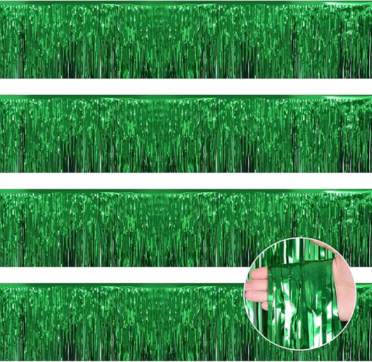 Green Christmas Decorations Tinsel Garland Parade Float Decorations for Trailer 4Pack 12FT Christmas Party Decor Ceiling Fringe Banner Green Backdrop for Streamers Party Decorations