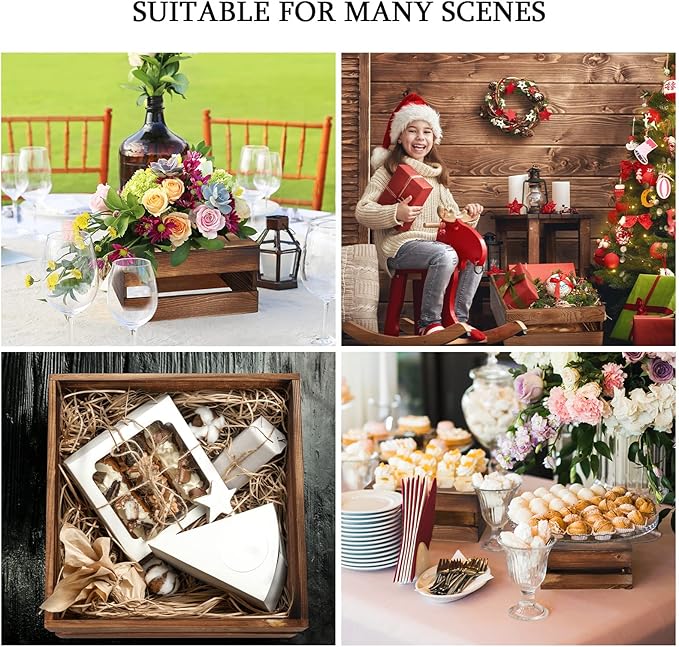 Sieral 4 Pieces Wood Cupcake Display Stand Decorative Dessert Appetizer Cake Stand Risers Wooden Crate Rustic Cake Risers for Storage for Party Christmas Halloween Wedding Decor(Burnt Wood)