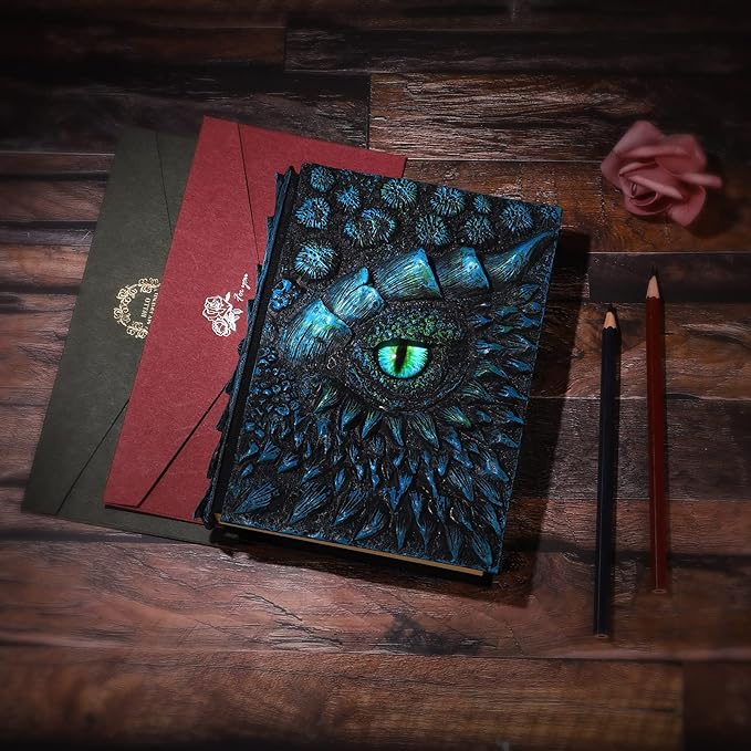 molshine A5 (7.3" x 5.1") 3D Dragon Embossed Journal,Resin Engraving Notebook,Retro Diary,100 Sheets Blank Paper,Hardcover Travel Notepad for Writing,Sketchbook,Collection,Gift,Decoration (Blue)