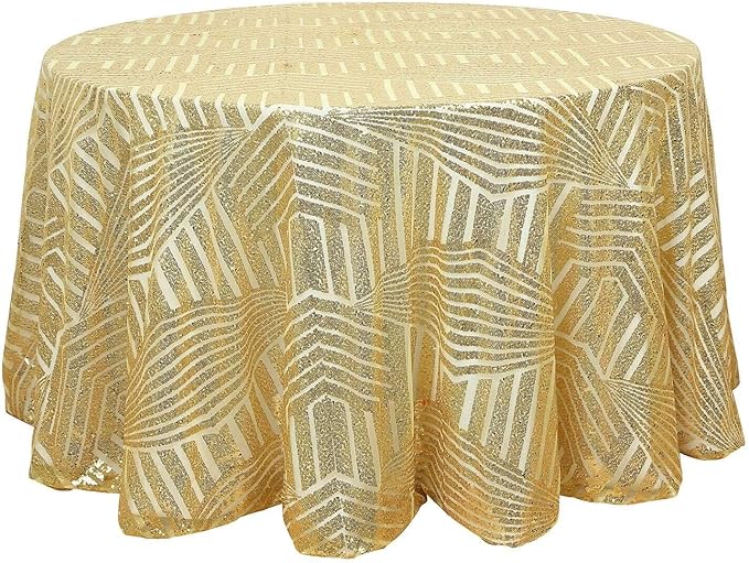 Efavormart 120" Gold Sparkly Sequin Geometric Tulle Round Tablecloth