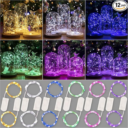 HXWEIYE 12 Pack 7ft 20LED Multicolor Fairy Lights Battery Operated for DIY Wedding Gifts Christmas Party Decor
