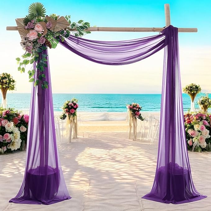 MDS Halloween Chiffon Draping Fabric - 2 Panel, 30" Wide x 50ft Long - Sheer Spooky Arbor & Canopy Drapery for Haunted House Backdrops, Party Ceilings, DIY Costumes & Themed Events - Cadbury Purple
