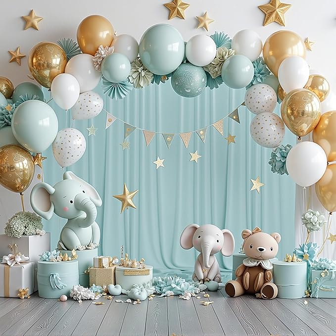 MEETSKY Light Green Backdrop Curtains 10ft x 10ft for Wedding Birthday Baby Shower Photography Party Backdrop Fabric Curtains Drapes Rod Pocket Light Filtering Window Drapes, 5ft x 10ft, 2 Panels