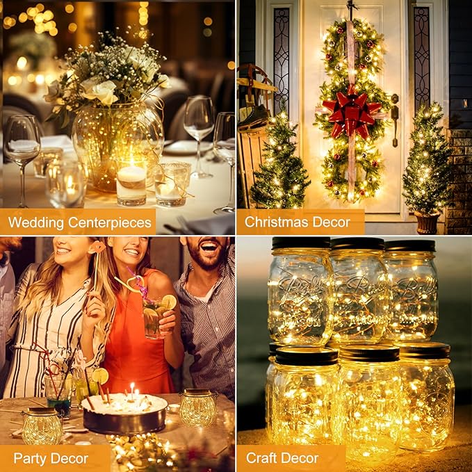 btfarm 12 Pack Fairy Lights Battery Operated [3 Modes], 7ft 20 Led Twinkle Lights String Lights Waterproof Bulk Small Mini Silver Wire for Mason Jars Vases Wedding Table Centerpiece, Warm White